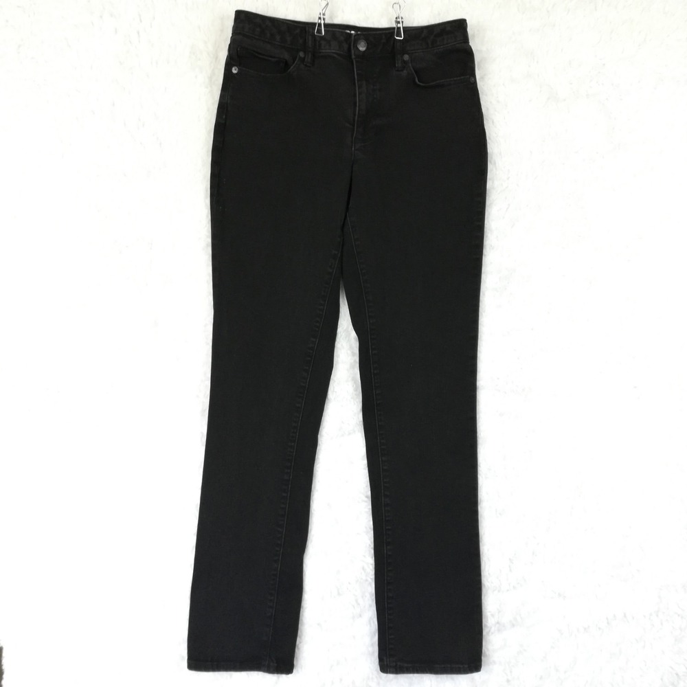 Lands End Womens Jeans Mid Rise Straight Leg Black Denim Stretch Tall 8T